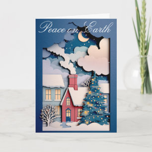 Whimsical Christmas card with cut paper design