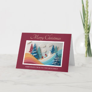 Whimsical Christmas card with cut paper design