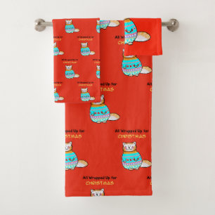 Whimsical Christmas Cat Holiday Cheer Bath Towel Set