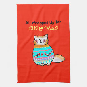 Whimsical Christmas Cat Holiday Cheer Tea Towel