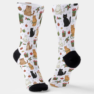 Whimsical Christmas Cat Pattern Socks