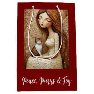 Whimsical Christmas Cat Winter Maiden Art Medium Gift Bag