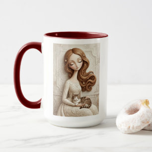 Whimsical Christmas Cat Winter Maiden Art Mug