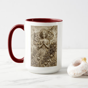Whimsical Christmas Cat Winter Maiden Art Mug