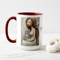 Whimsical Christmas Cat Winter Maiden Art Mug