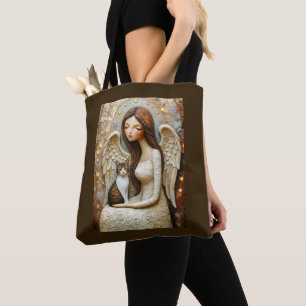 Whimsical Christmas Cat Winter Maiden Art Tote Bag