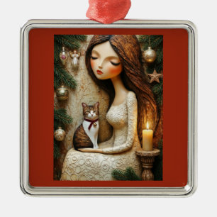 Whimsical Christmas Cat Winter Maiden Ornament