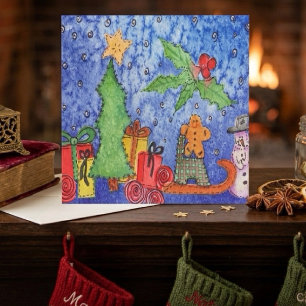 Whimsical Christmas Cheer Watercolor Painting Card