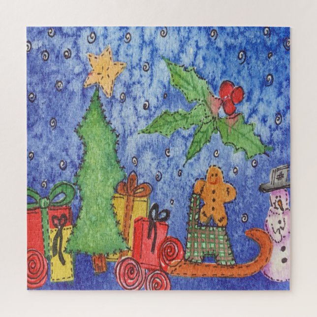 Whimsical Christmas Cheer Watercolor Painting Jigsaw Puzzle (Vertical)