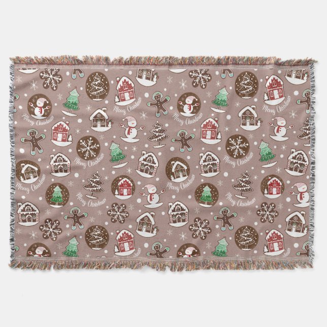 Whimsical Christmas Cookies Winter Holiday Throw Blanket (Front)