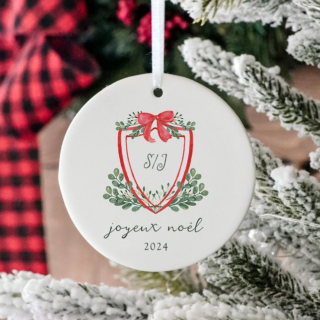Whimsical Christmas Crest and Photo | Joyeux Noël Ornament (Creator Uploaded)