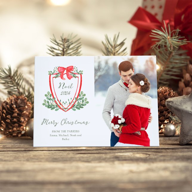 Whimsical Christmas Crest and Photo | Noel Holiday Card (Creator Uploaded)