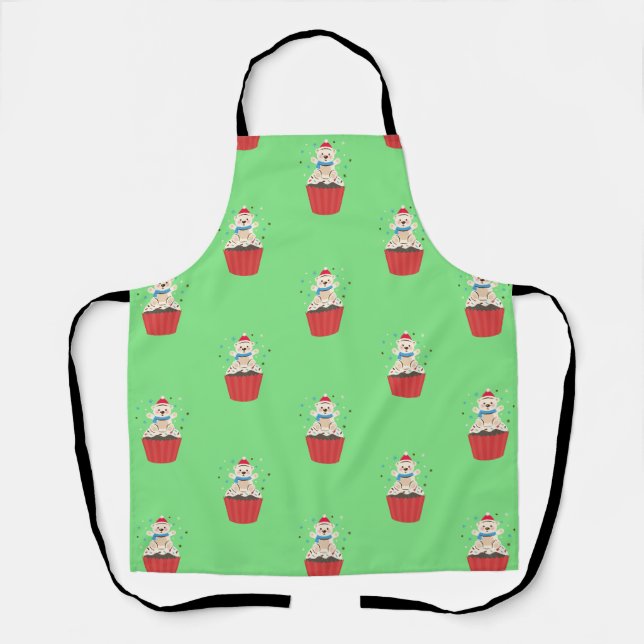Whimsical Christmas Cupcake Teddy Bear Apron (Front)