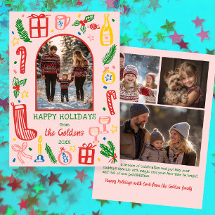 Whimsical Christmas Cute Custom Arch 4 PHOTO Holiday Card