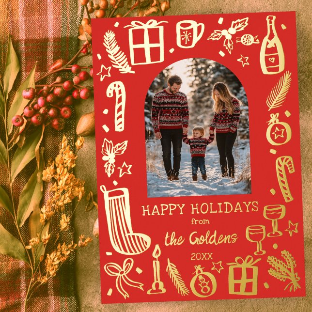 Whimsical Christmas  Cute Custom PHOTO GOLD Foil Holiday Card (Whimsical Christmas Cute Custom PHOTO GOLD Foil Holiday Card
)