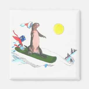 Whimsical Christmas Cute Otter Snowboarder Magnet