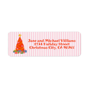 Whimsical Christmas Cute Xmas Tree Pink Holiday Return Address Label