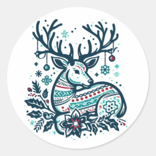 Whimsical Christmas Deer Vector Clipart - Festive Classic Round Sticker