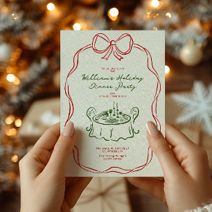 Whimsical Christmas Dinner Party Green and Red  Holiday Card