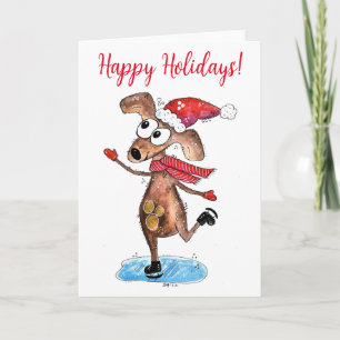 Whimsical Christmas Dog on Ice Skates Card