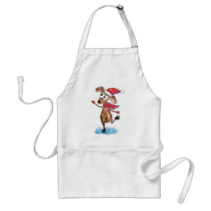 Whimsical Christmas Dog on Ice Skates Standard Apron