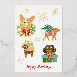 Whimsical Christmas Dogs Foil Holiday Card