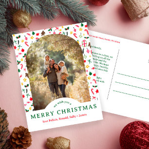 Whimsical CHRISTMAS Doodles CUSTOM Arch PHOTO Postcard