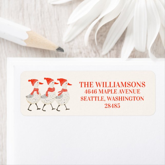 Whimsical Christmas Ducks Custom Return Address Label (Insitu)
