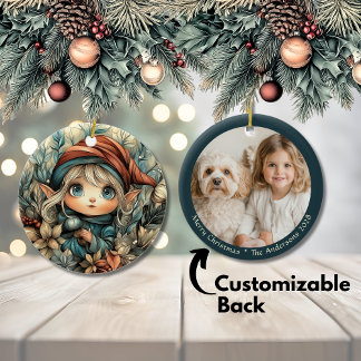 Whimsical Christmas Elf Customisable Ceramic Ornament