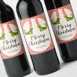 Whimsical Christmas Elf Holiday Wine Label<br><div class="desc">Fun elf legs wearing red and ivory striped tights and green boots with jingle bells,  and your holiday Christmas greeting in chic lettering,  personalise these wine bottle labels to serve at your holiday party or to give as gifts or party favours for business gifts,  corporate gifts.</div>