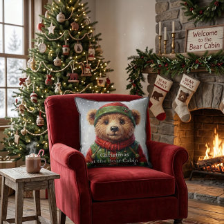 Whimsical Christmas Elf Teddy Bear Folklore Cushion