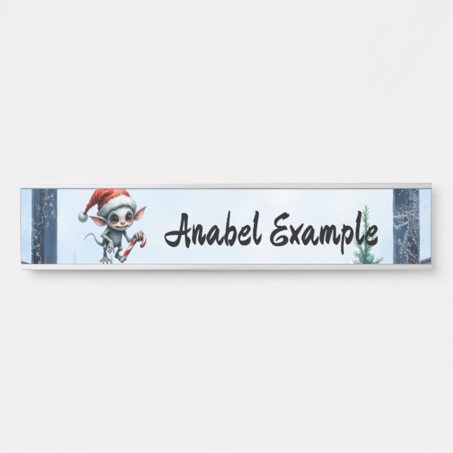 Whimsical Christmas Elf with Candy Cane.  Door Sign (Front)