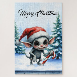 Whimsical Christmas Elf with Candy Cane. Jigsaw Puzzle