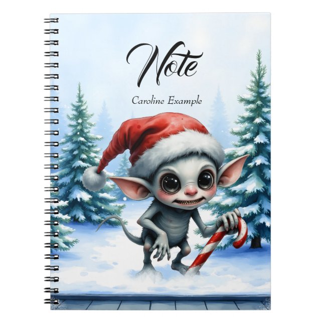 Whimsical Christmas Elf with Candy Cane.  Notebook (Front)