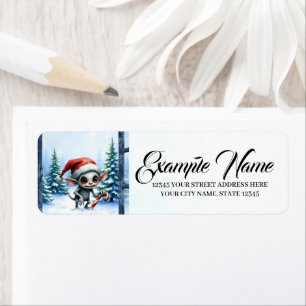 Whimsical Christmas Elf with Candy Cane. Return Address Label