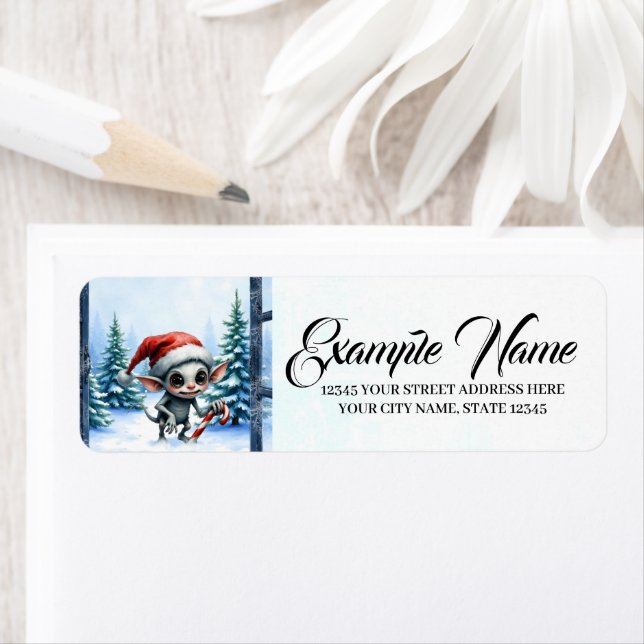 Whimsical Christmas Elf with Candy Cane. Return Address Label (Insitu)