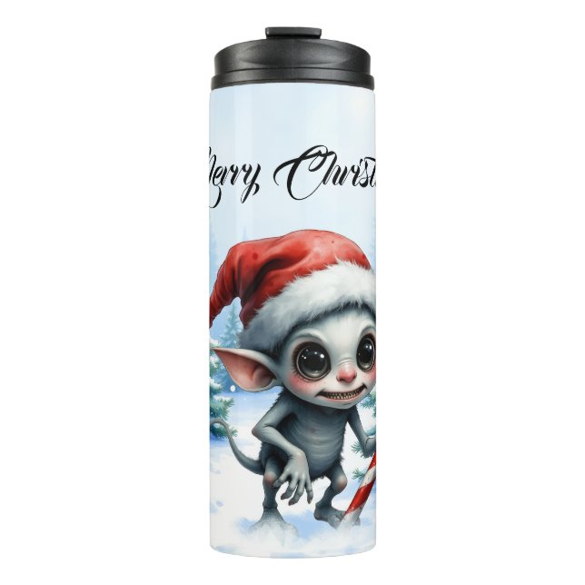 Whimsical Christmas Elf with Candy Cane.  Thermal Tumbler (Front)