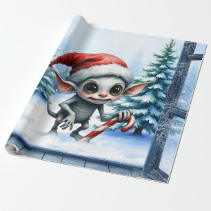 Whimsical Christmas Elf with Candy Cane. Wrapping Paper