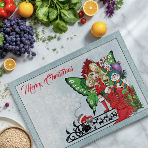 Whimsical Christmas Fairy Holiday Gifts Blue Cutting Board