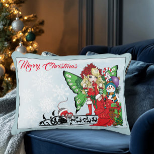 Whimsical Christmas Fairy Holiday Gifts Blue Decorative Cushion