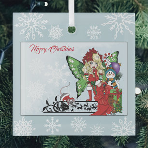 Whimsical Christmas Fairy Holiday Gifts Blue Glass Tree Decoration