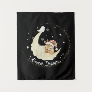 Whimsical Christmas Fawn Sleeping on Moon Sweet  Tapestry