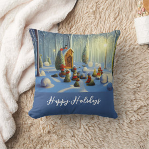 Whimsical Christmas Forest Scene  Cushion
