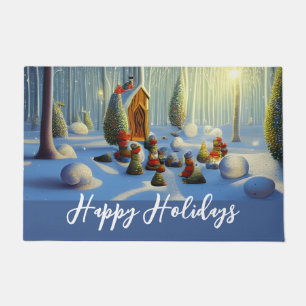 Whimsical Christmas Forest Scene  Doormat