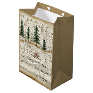 Whimsical Christmas Forest with Sheet Music Medium Gift Bag