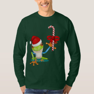 Whimsical Christmas Frog and Candy Cane T-Shirt