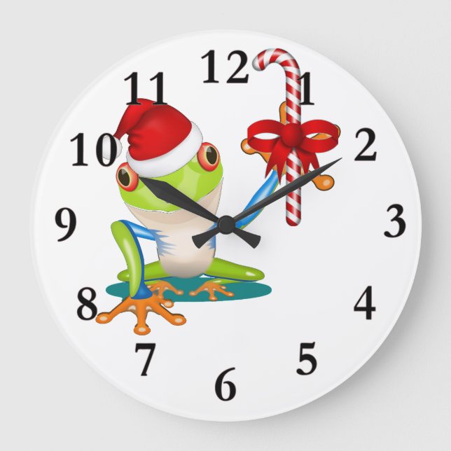Whimsical Christmas Frog and Candy Cane Wall Clock (Front)