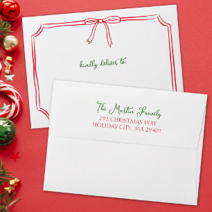 Whimsical Christmas   Fun Festive Bow Holiday Card Envelope