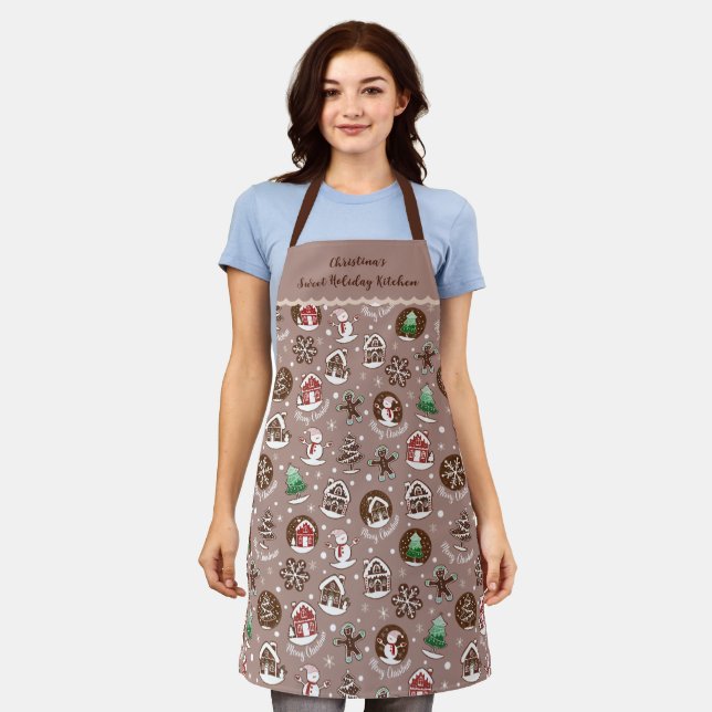 Whimsical Christmas Gingerbread Holiday Baking  Apron (Worn)