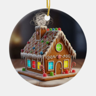 Whimsical Christmas Gingerbread House   Festive Ho Ceramic Ornament